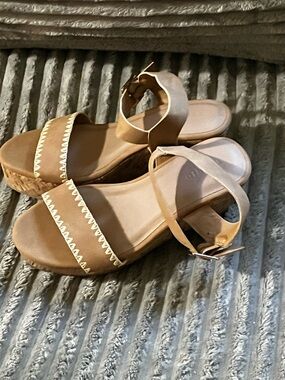 torrid Tan Wedge Sandals with Cream Zigzag Trim